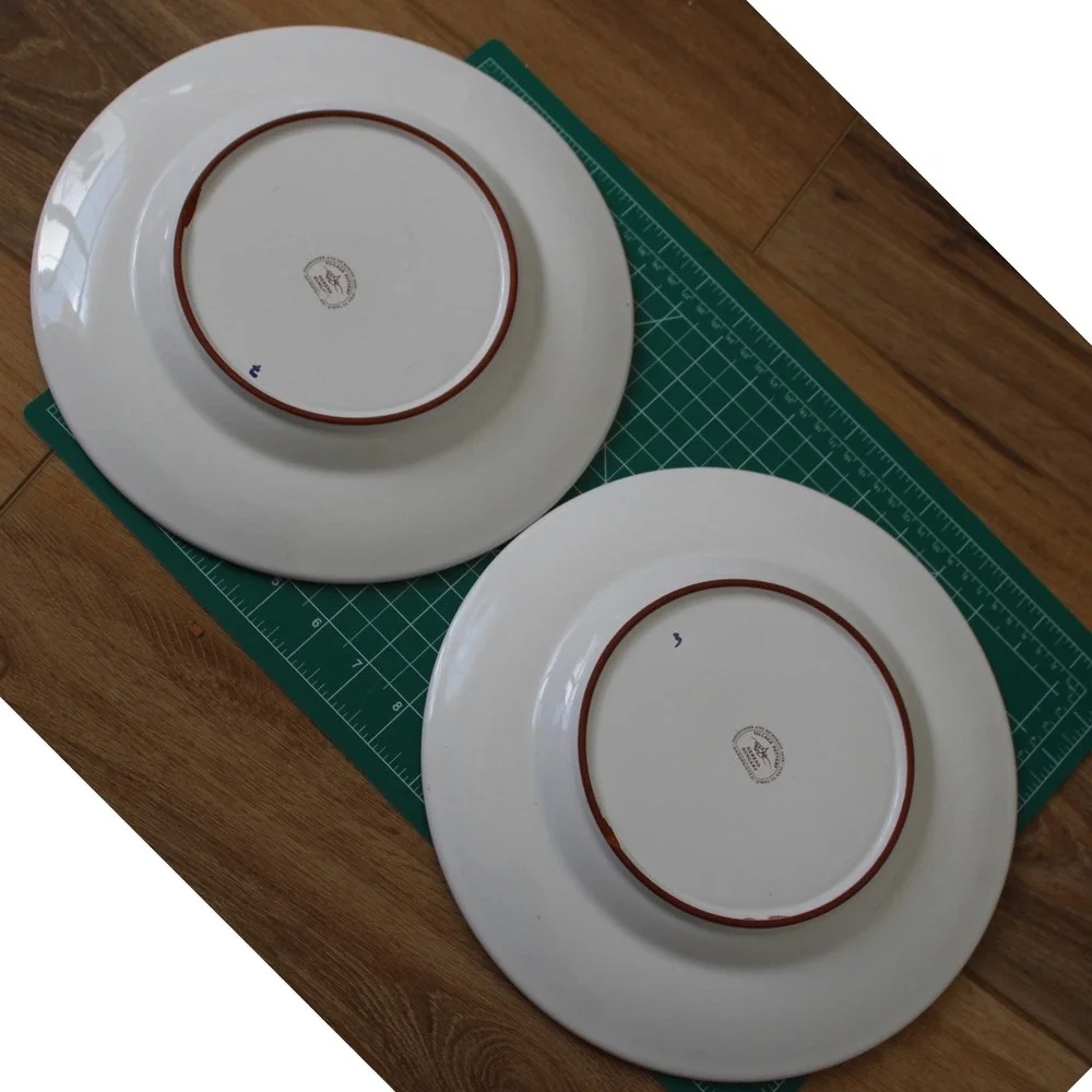 Herend Hungary Village Pottery Blue Scroll Yellow 11 Inch Dinner Plates Set - Picture 6 of 10